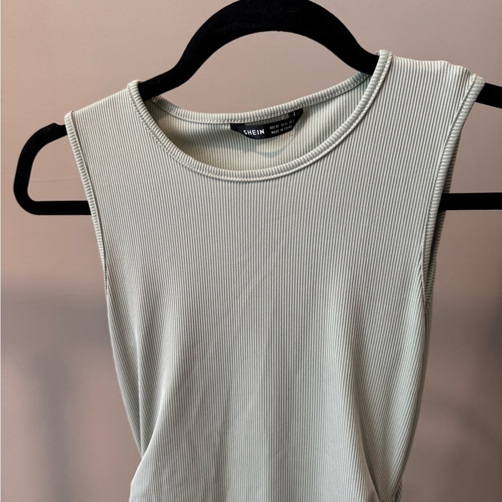 SHEIN Sage Green Sleeveless Ruched Midi Dress - Picture 3 of 7